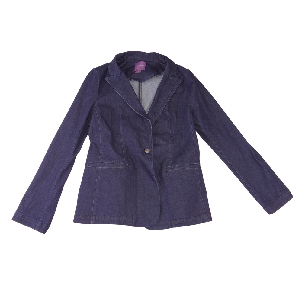 Gloria Vanderbilt Womens Denim Blazer Dark Indigo Single Button Jacket Small